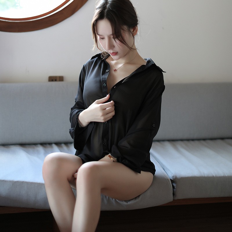 (hàng hót) Áo Sơ Mi Ngủ Voan Xuyên Thấu Cosplay Sexy