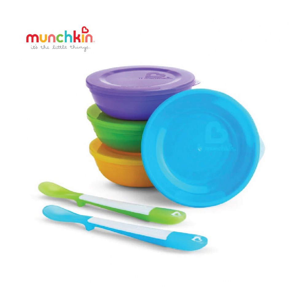 Bộ Bát Thìa Ăn Dặm Có Nắp MunchKin ( Có Bán Lẻ )