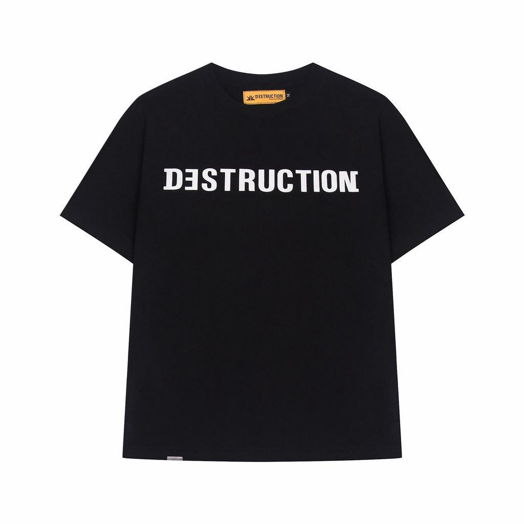 Áo thun local brand Destruction in hoạ tiết logo đơn giản màu trắng đen, cổ tròn, cotton