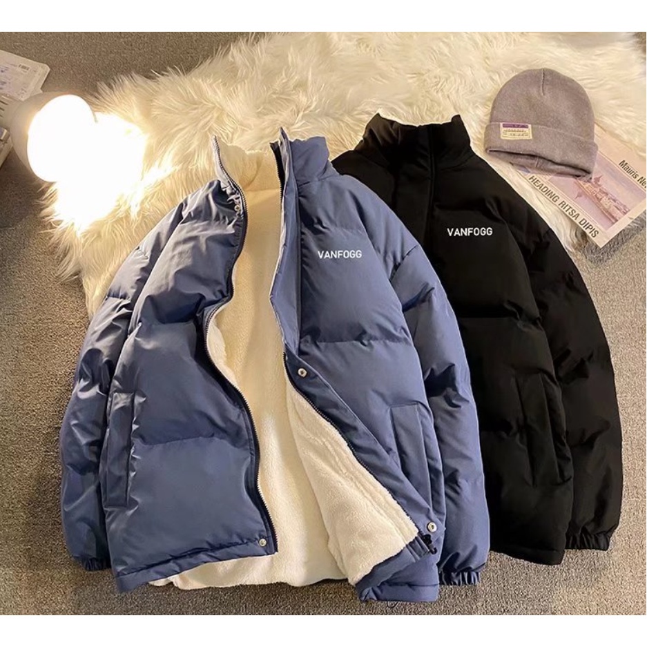Áo Phao Béo Nam Nữ Lót Lông Loại 1 Màu Đen Xanh Trắng Hồng Phom Rộng Unisex Dài Tay Siêu Dày Ấm Áp Mùa Đông Không Lạnh