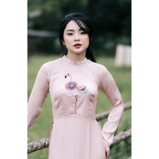 MINX - Áo Dài Lụa Thêu Hồng Hạc