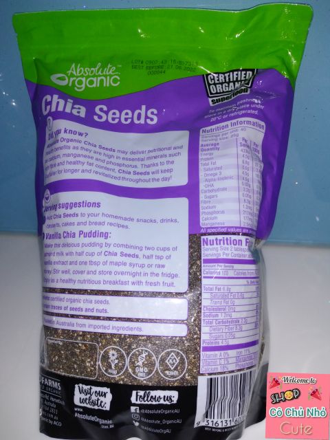 HẠT CHIA SEEDS AUSTRALIA ABSOLUTE ORGANIC 1KG (HÀNG XÁCH TAY CHÍNH HÃNG)