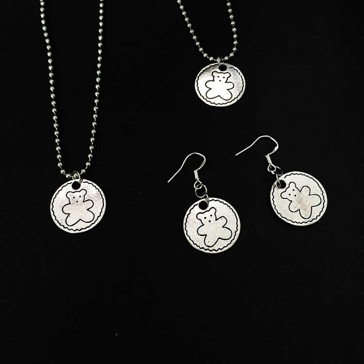 Dây chuyền + khuyên tai hình gấu thời trang cho cặp đôi