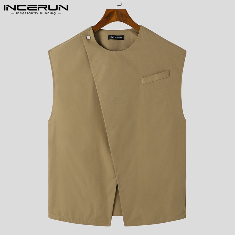 Áo ghi lê nam INCERUN nút cài bất đối xứng phong cách thời trang Hàn Quốc