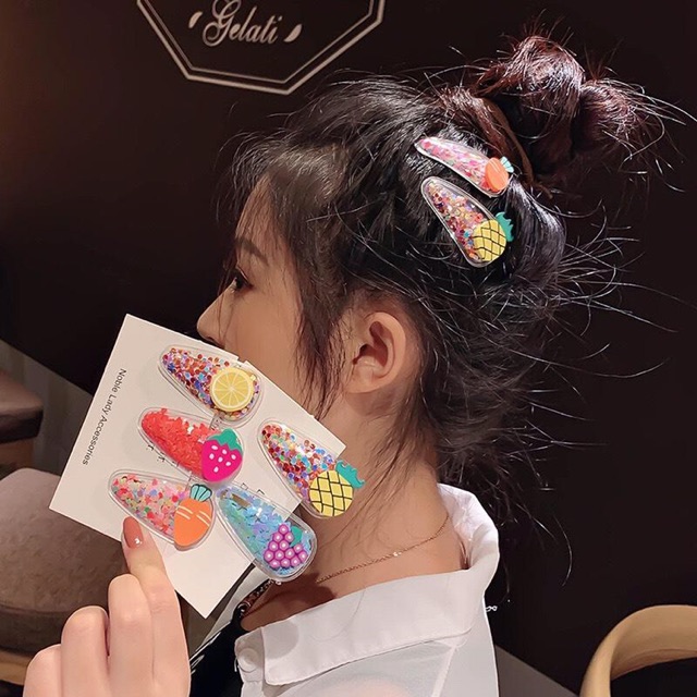 Set 5 kẹp tóc hình trái cây siêu xinh phong cách Hàn Quốc cho bé gái D7