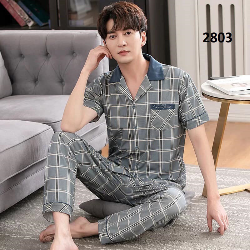 NG2910 Bộ pyjama nam ngắn tay sọc caro vải cotton mềm mại cao cấp hàng nhập - Thời Trang Dương