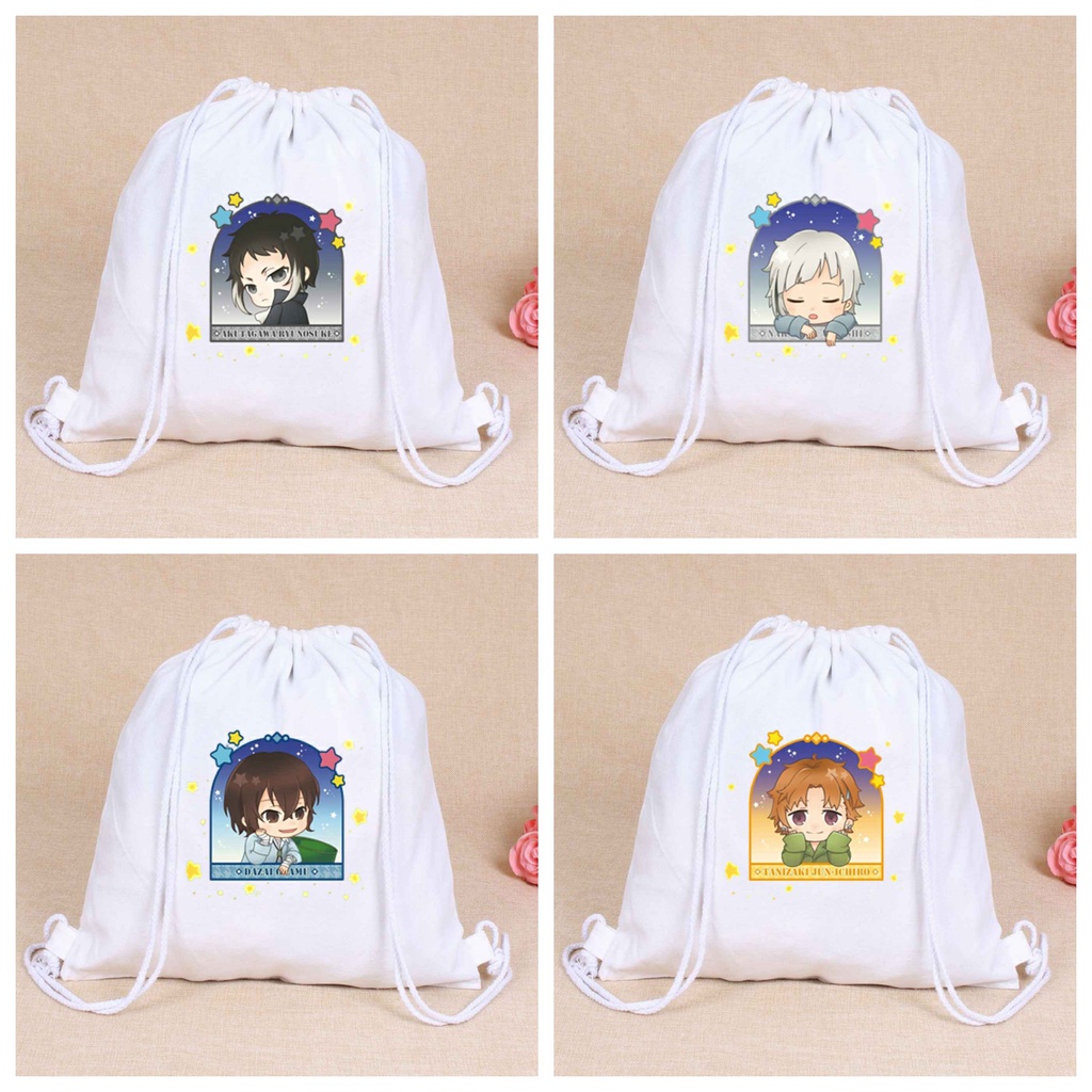 Balo dây rút đen in hình anime chibI BUNGOU STRAY DOGS túi rút đi học xinh xắn thời trang