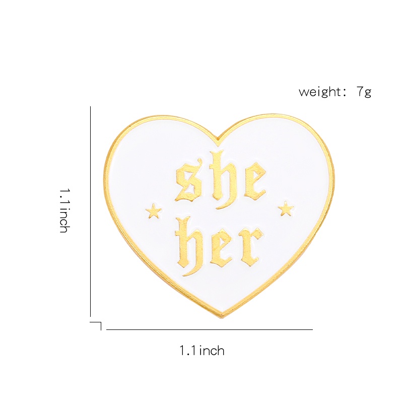 Huy Hiệu Cài Áo Hình Trái Tim In Chữ He Him She Her We Them