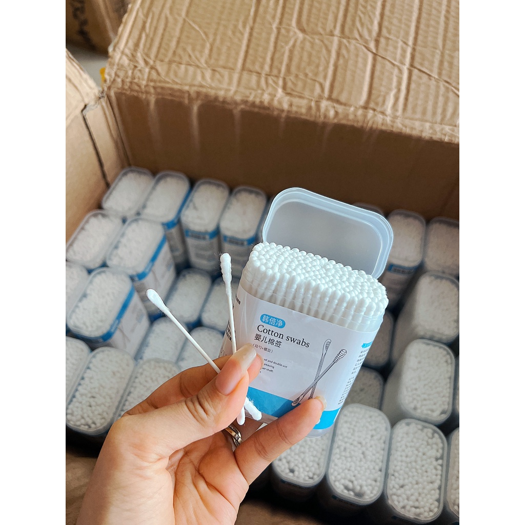 Tăm bông Cotton / Vcool 200 que đầu tăm nhỏ dùng cho trẻ nhỏ và trẻ sơ sinh, Tăm bông vệ sinh tai mũi cho bé