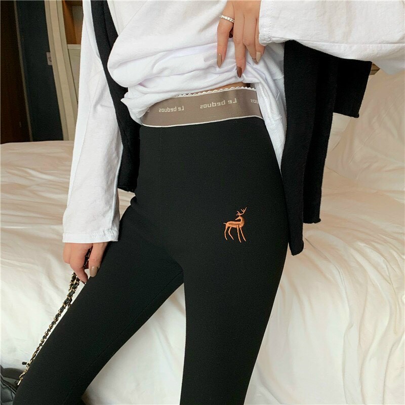 Quần Legging Thời Trang Nữ Quần Gân Lót Nỉ Nhung Thêu Hình Ấm Áp Mùa Đông | BigBuy360 - bigbuy360.vn