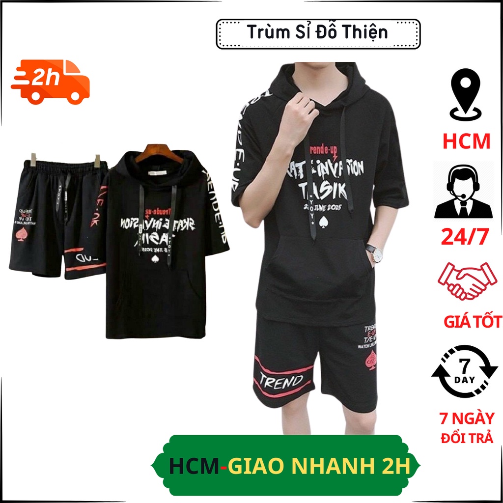 Đồ bộ nam Có Nón Trend-up áo thun in hình Stitch và quần shorts đùi kẻ ngang - TOP 182 + SHORTS 16 B