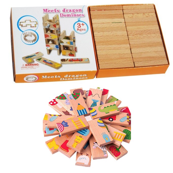 Bộ đồ chơi ghép hình, rút gỗ, nối hình domino bằng gỗ - Bộ xếp gỗ thông minh