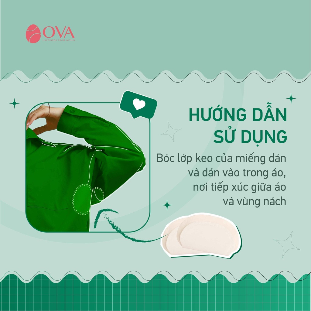 Miếng dán thấm hút ngăn đổ mồ hôi nách Ova DeoX, tấm dán siêu mỏng dán dưới áo khử mùi, giữ nách khô thoáng.
