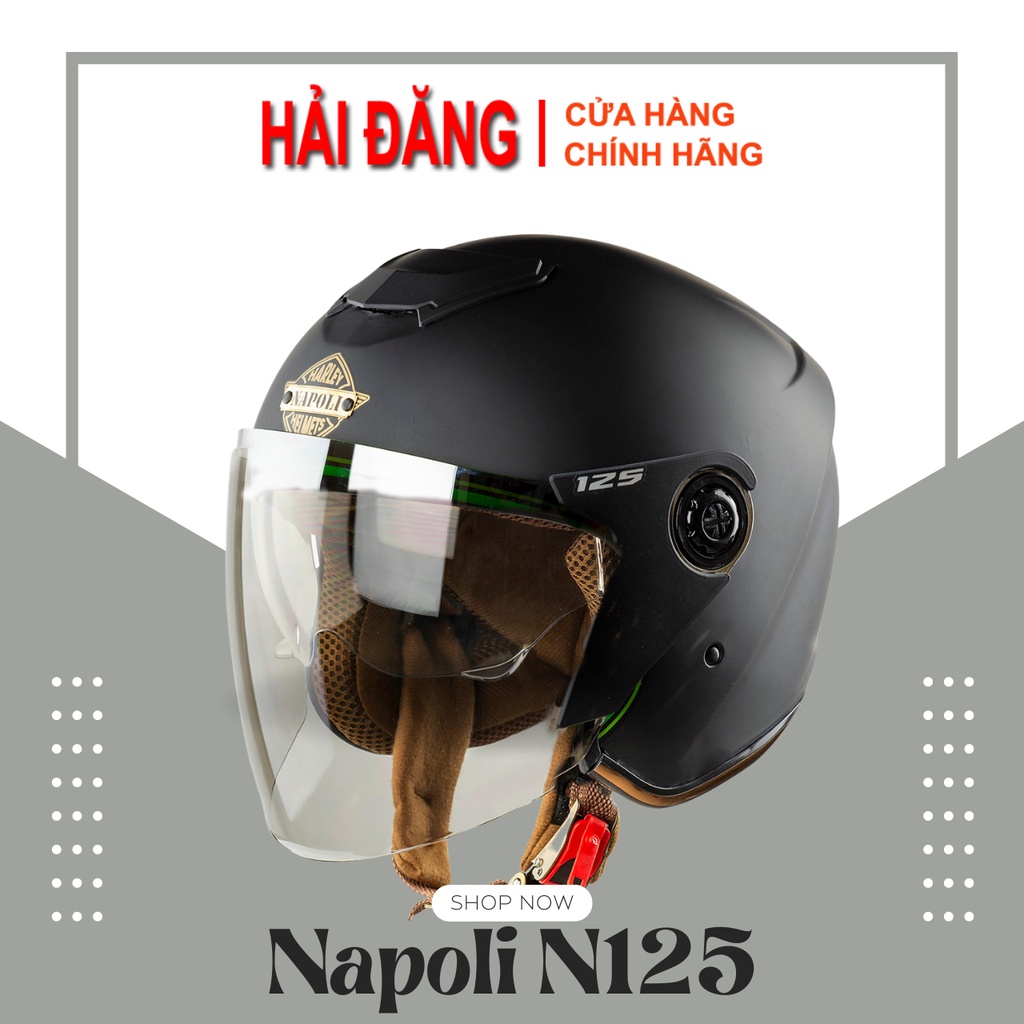 Mũ Bảo Hiểm ¾ Hai Kính Napoli N125 đi được cả ngày và đêm - Size (vòng đầu 57 - 60cm) – Bảo Hành 12 Tháng