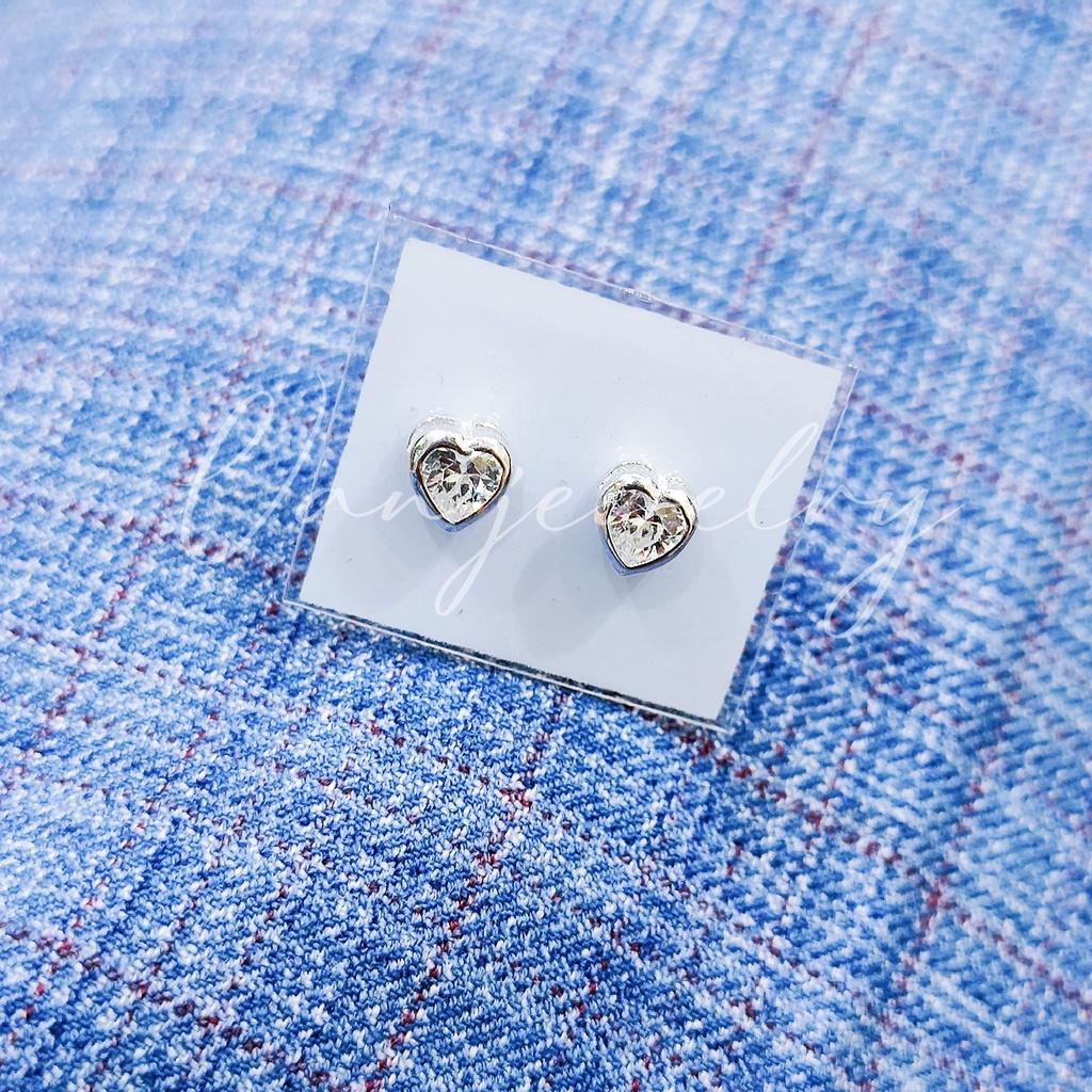 Bông tai bạc Nụ tim 4li đế bạc bọc đá sáng bóng chắc chắn Van Jewelry V10767