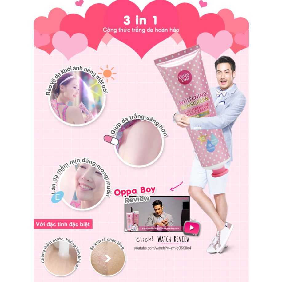 Kem chống nắng dưỡng trắng da Cathy Doll L- Glutathione Magic Cream SPF50 PA+++ 60ml