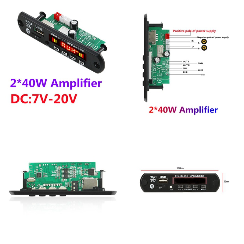 Bảng Mạch Khuếch Đại Công Suất 80W 7V-20V Bluetooth5.0 MP3 FM TF USB AUX WMA Cho Xe Hơi