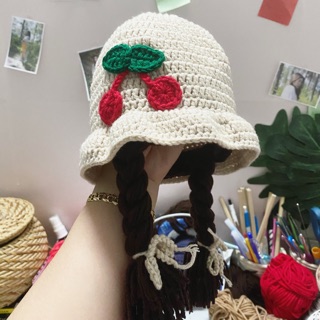 Mũ len bím tóc giả xinh cherry cho bé yêu 🍒🍒🍒🧶