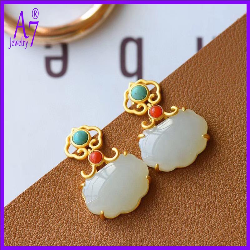 Bông Tai Bạc A7 S925 Đính Đá Ngọc Lam Đỏ/Đỏ