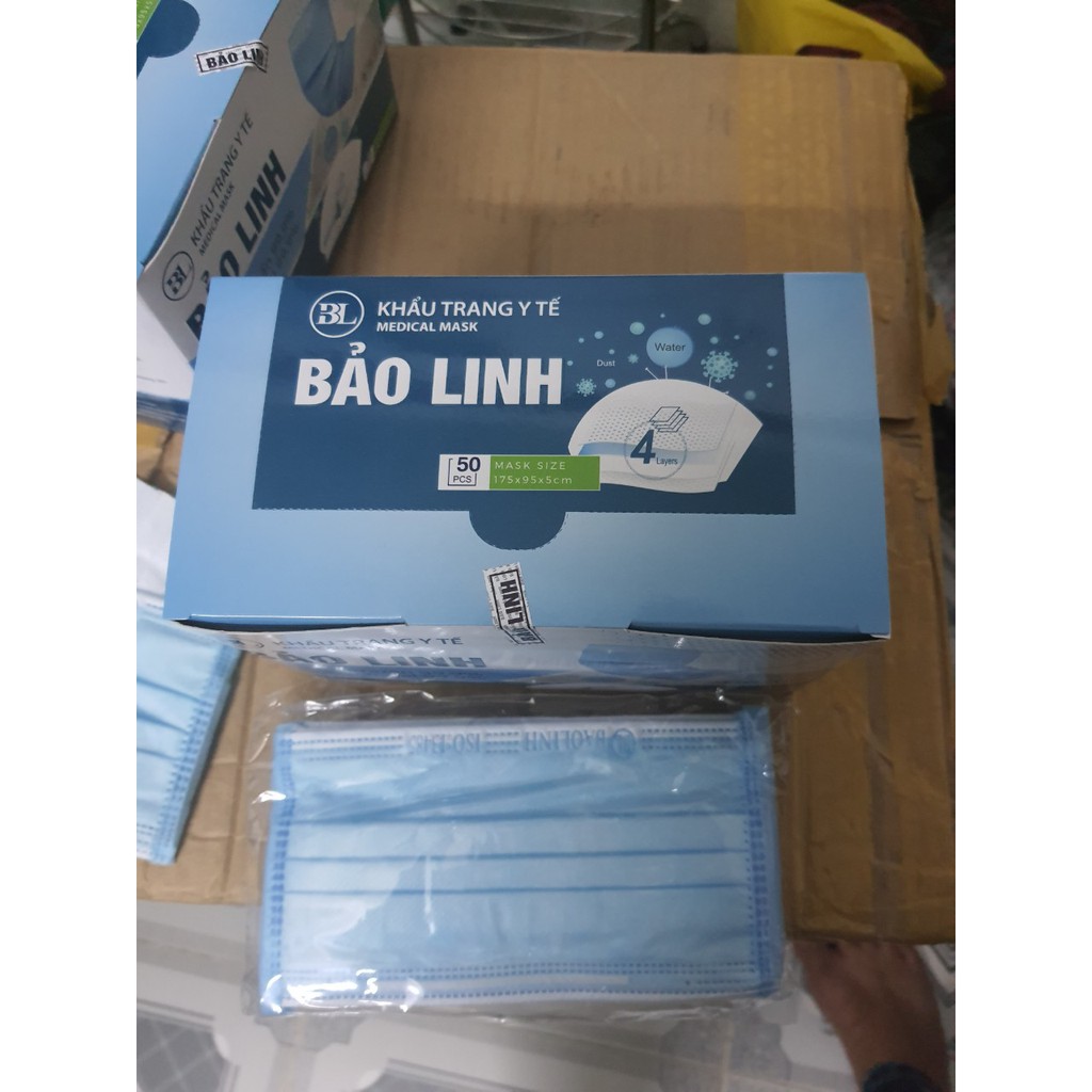 Khẩu Trang Y Tế Kháng Khuẩn Bảo Linh (4 lớp): 1 hộp 50 cái- Nhiều Màu Xám Trắng Xanh Đen