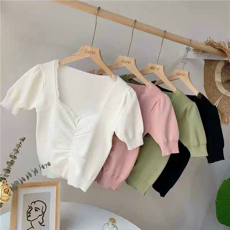 [Mã WASTUP giảm 10% tối đa 30K đơn 99K] Áo croptop áo kiểu phối ren xinh xắn | BigBuy360 - bigbuy360.vn