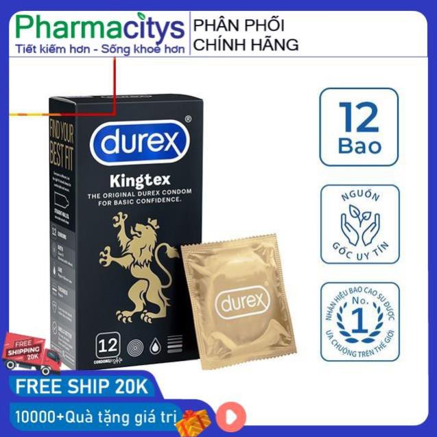 [Che Tên] [KING DUREX] Bao cao su Durex Kingtex vừa vặn với kích thước đa số đàn ông người Việt (12 bao/1 hộp bcs)