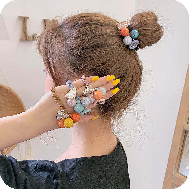 Dây buộc tóc họa tiết hình học đính ngọc trai dễ thương cho nữ