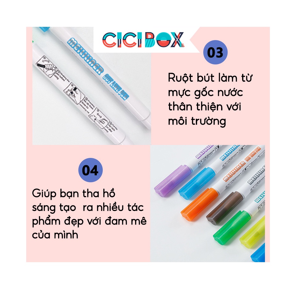 Bút nhũ ghi chú meili liner màu ánh nhũ dùng vẽ nghệ thuật, Bộ bút Highlight phong cách độc đáo CICIBOX