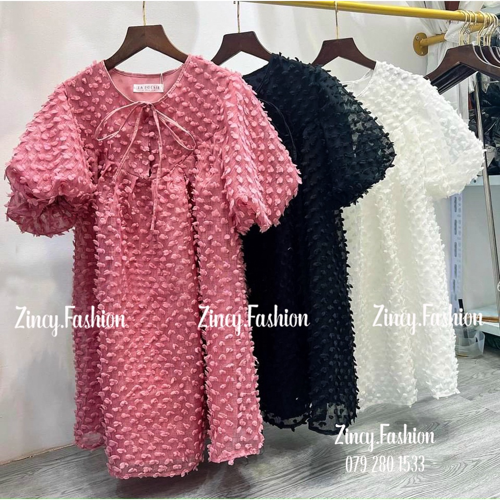 Đầm babydoll tay phồng voan xù có lót váy tiểu thư dáng xoè dễ thương Kèm hình thật