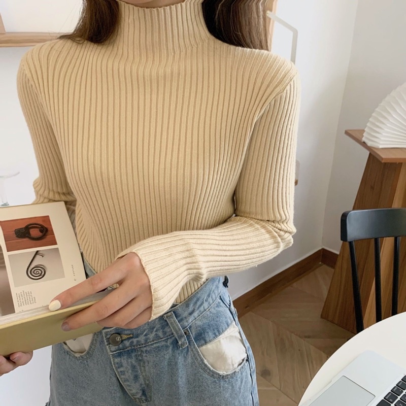 Áo len cổ 3 phân gân nhỏ mềm mại