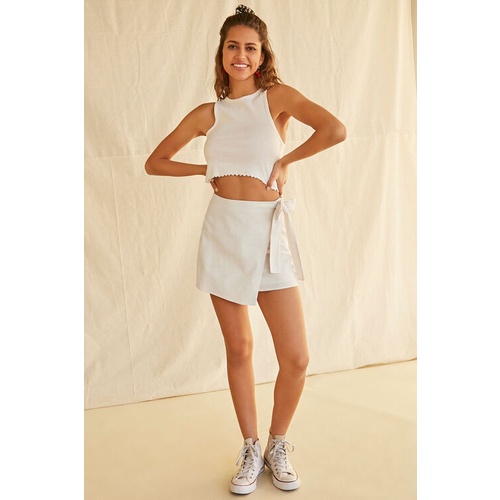 Chân váy mini linen hai lớp cột nơ eo F21