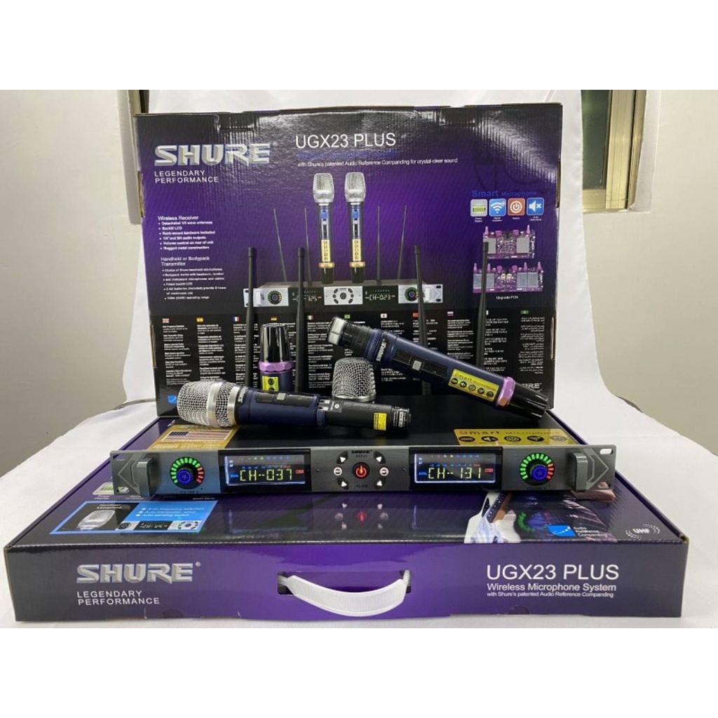 Micro không dây cao cấp SHURE UGX 23 PLUS .Lọc Tiếng Cực Hay Với Màn Hình Led .Chống hú / rit , hít mic
