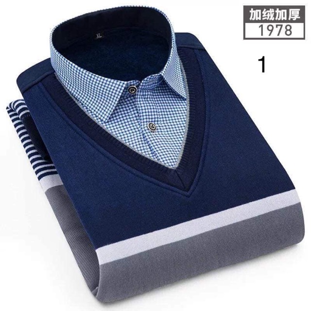 Áo len phối sơ mi lót nhung