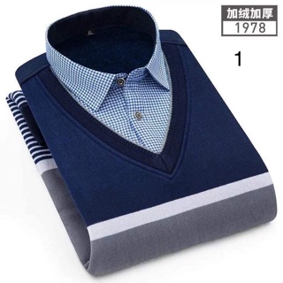 Áo len phối sơ mi lót nhung