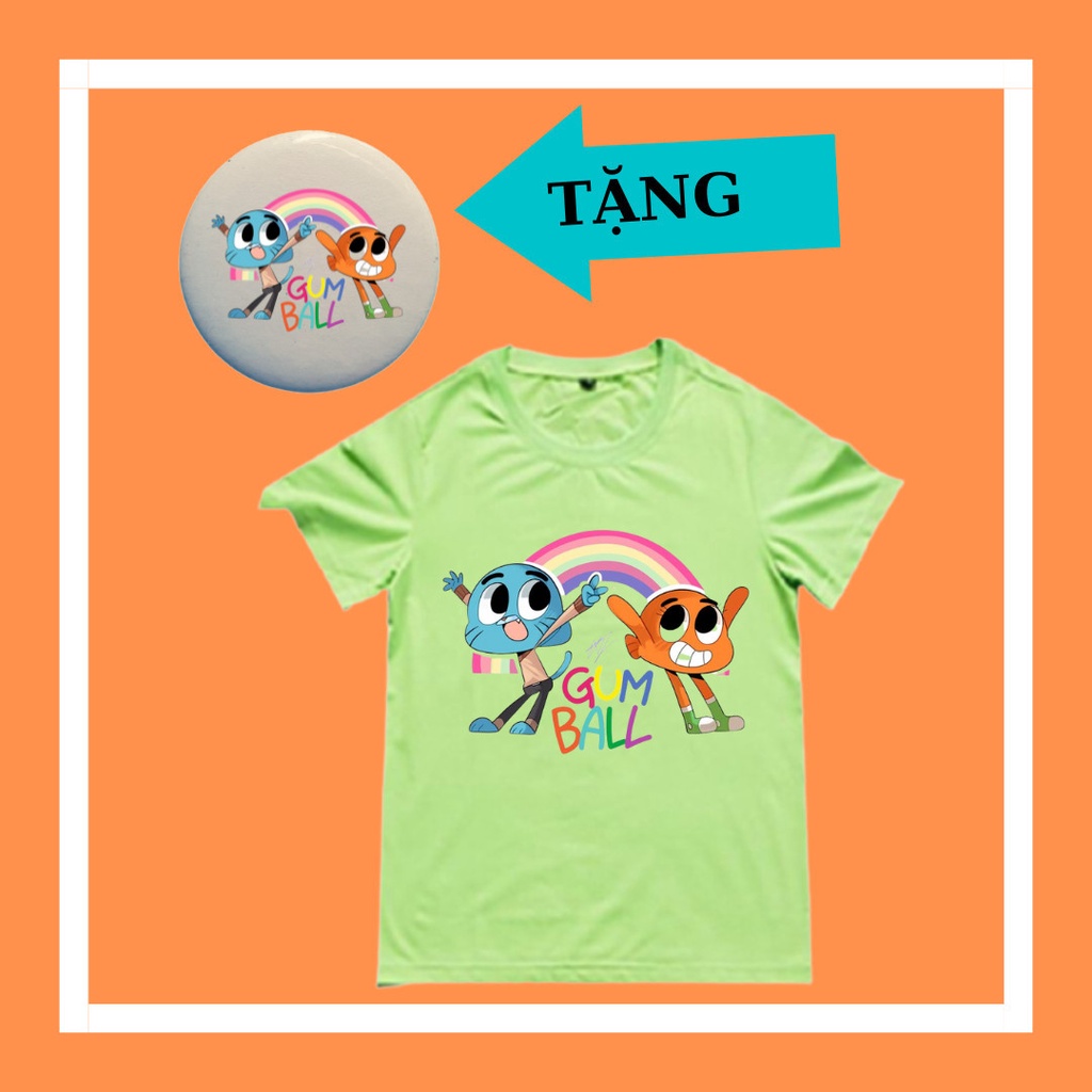 Áo thun trẻ em Gumball Darwin tay ngắn, đủ size áo, kèm huy hiệu Gumball