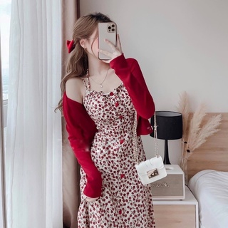  Khoác Len Croptop Cadigan dày dặn màu đỏ đô 