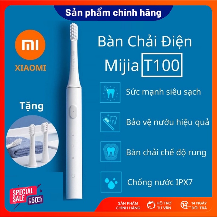 Bàn chải điện Xiaomi Mijia T100 - NEW 2022, rung tần số cao siêu sạch, chống nước-Bảo hành 12 tháng