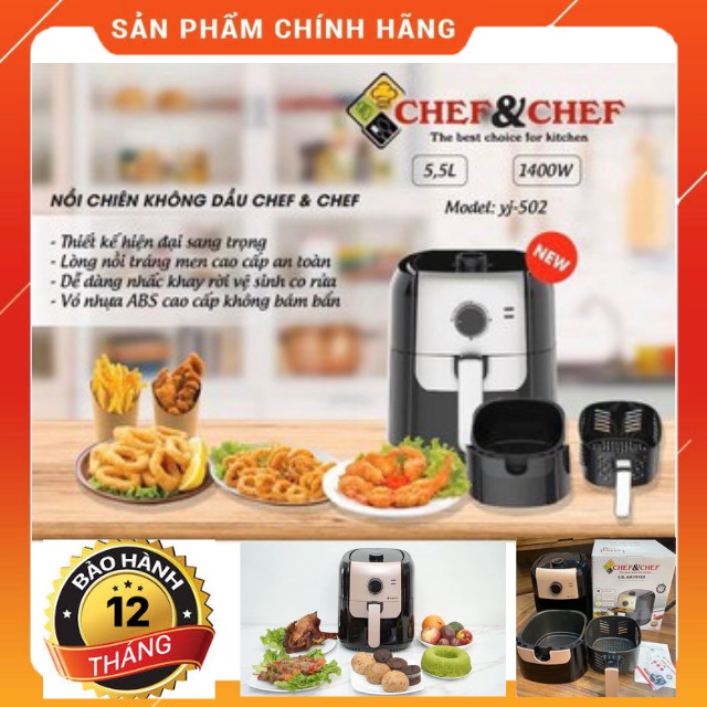 Nồi Chiên Không Dầu Chef &amp; Chef 5,5L - 1400W-Công nghệ Đức-Bảo Hành 12 tháng- Công nghệ inverter-Tiết Kiệm Điện