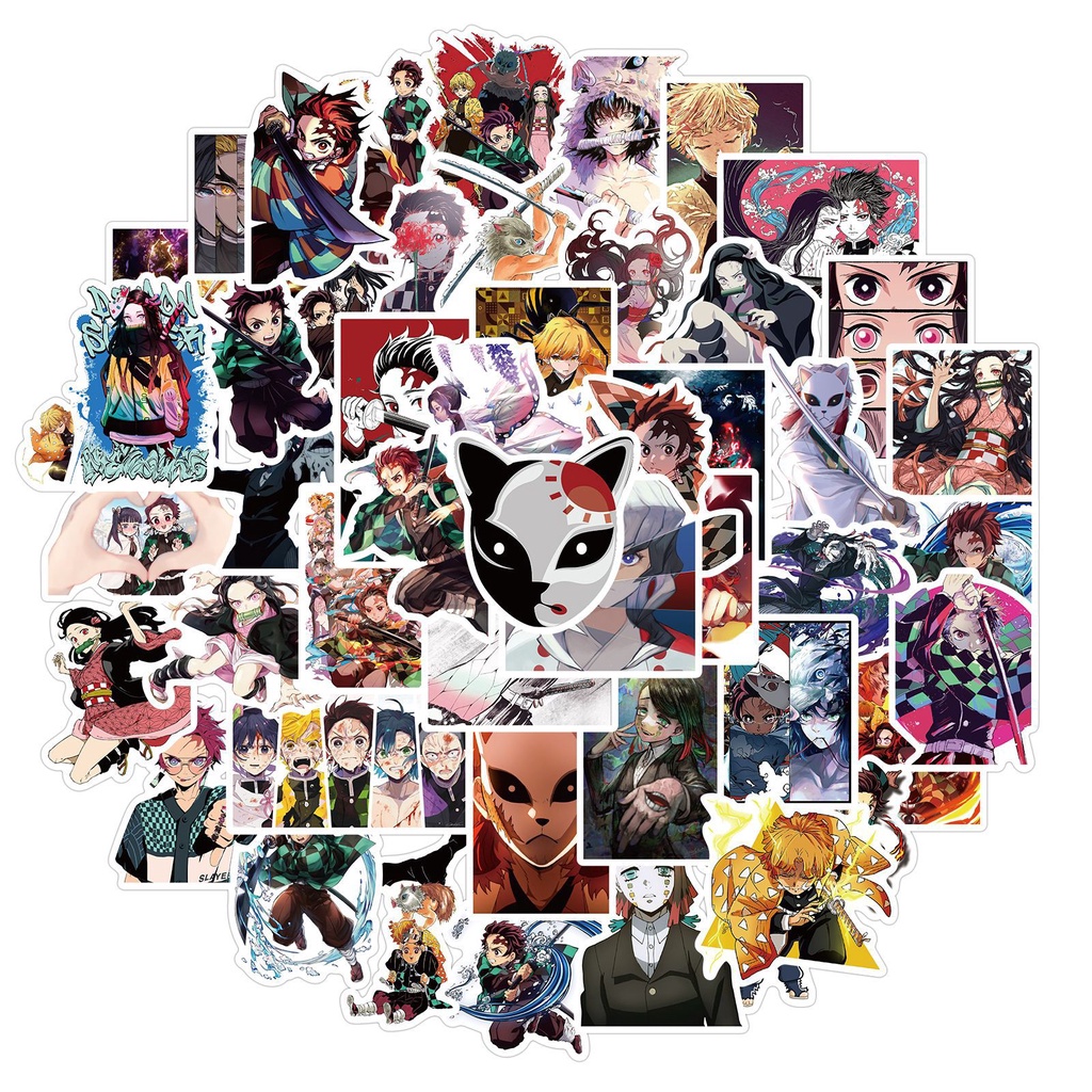 Miếng dán Sticker Anime Manga Kimetsu No Yaiba (Thanh gươm diệt quỷ) trọn bộ 150 hình - In rõ ràng sắc nét khó tróc