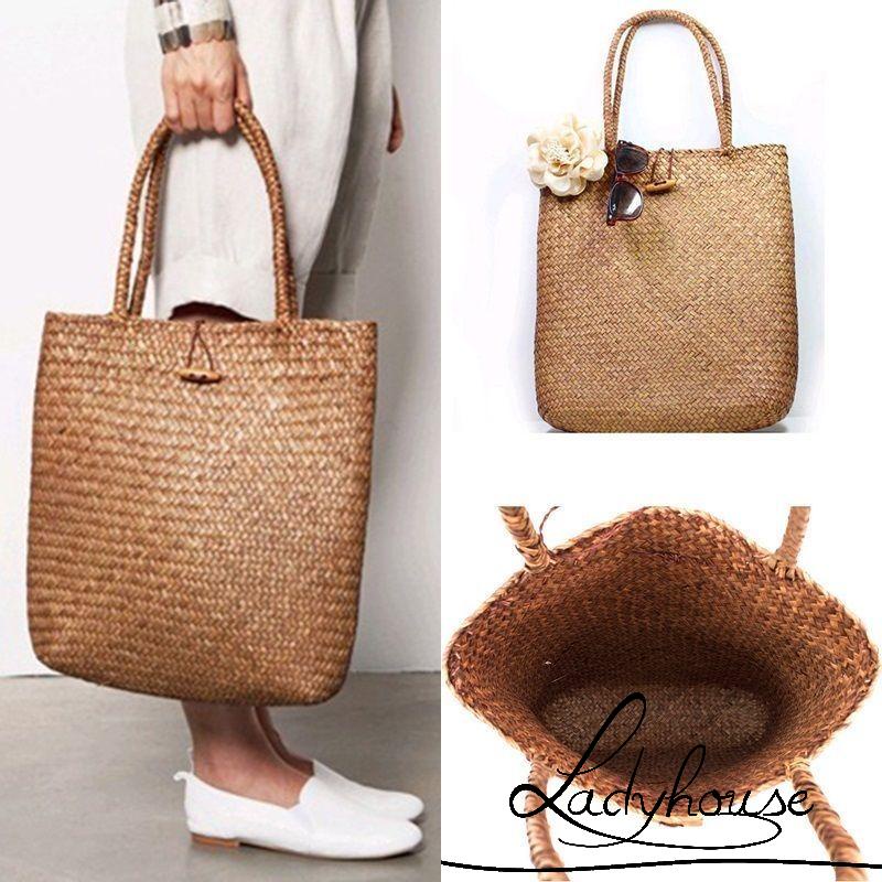 Túi Xách Sức Chứa Lớn Bằng Rơm Dệt Thời Trang Đi Biển Cho Nữ