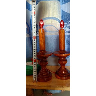 đèn bàn thờ  gỗ điện đèn đĩa lớn để bàn thờ cao 28 cm (ddia2)