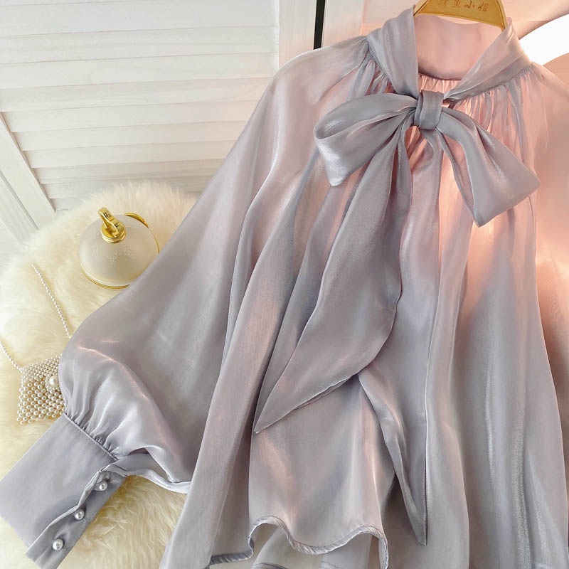 Áo sơ mi cổ nơ dài tay ulzzang   230222