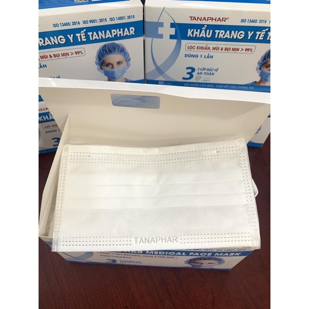 Hộp 50 cái khẩu trang y tế TANAPHAR-Khẩu trang 3 lớp