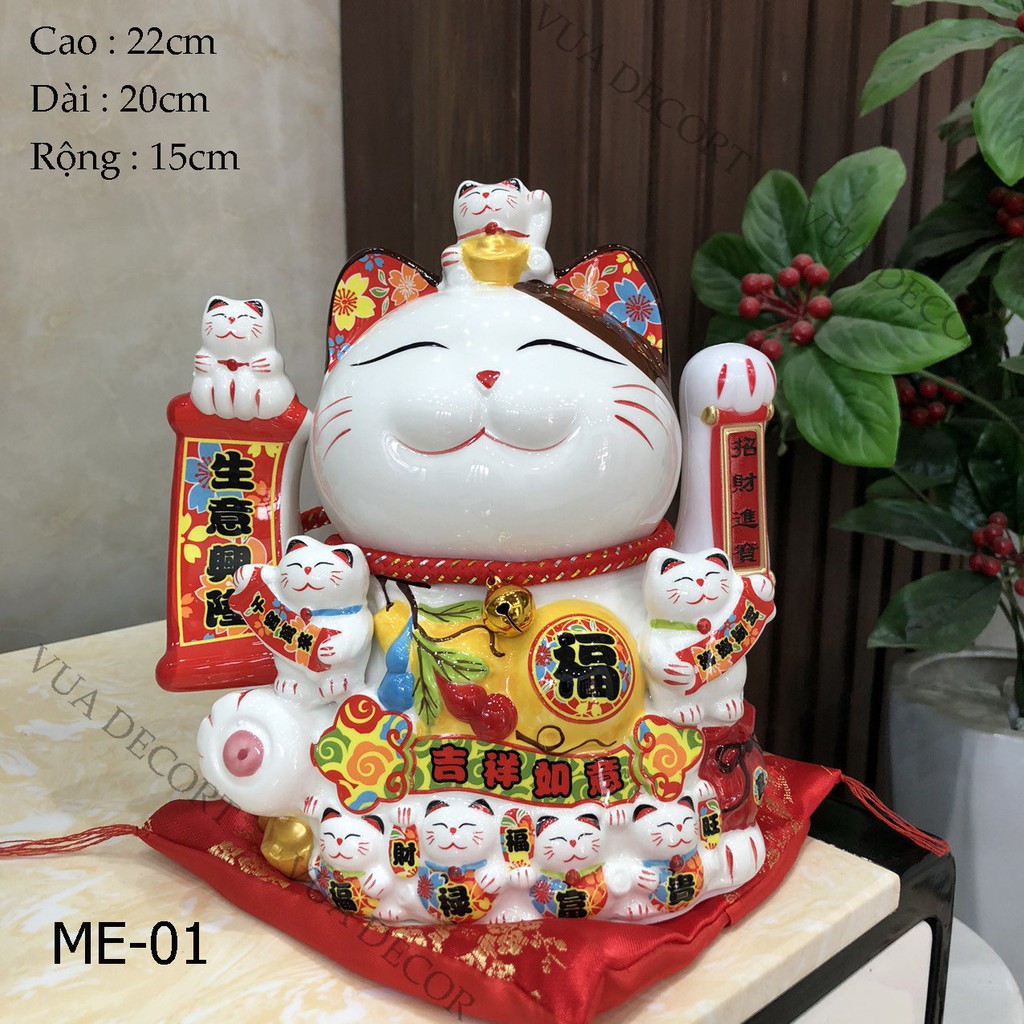 Mèo Thần Tài Vẫy Tay⚡️SIZE TO⚡️Mèo May Mắn Maneki Neko Decor Trang Trí