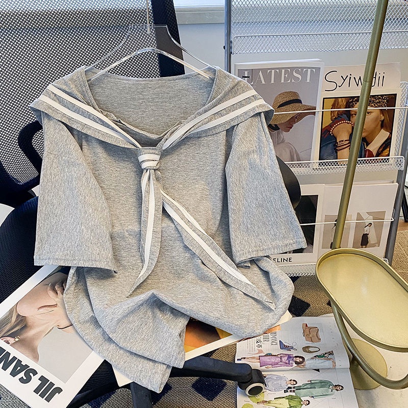 Áo Thun Tay Ngắn Cổ Tròn Màu Sắc Tương Phản Phong Cách Hàn Quốc Thời Trang Mùa Hè Cho Nữ