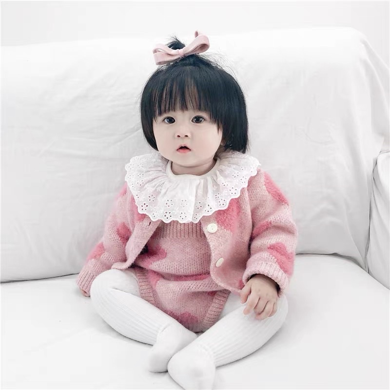 Set áo khoác body len trái tim_