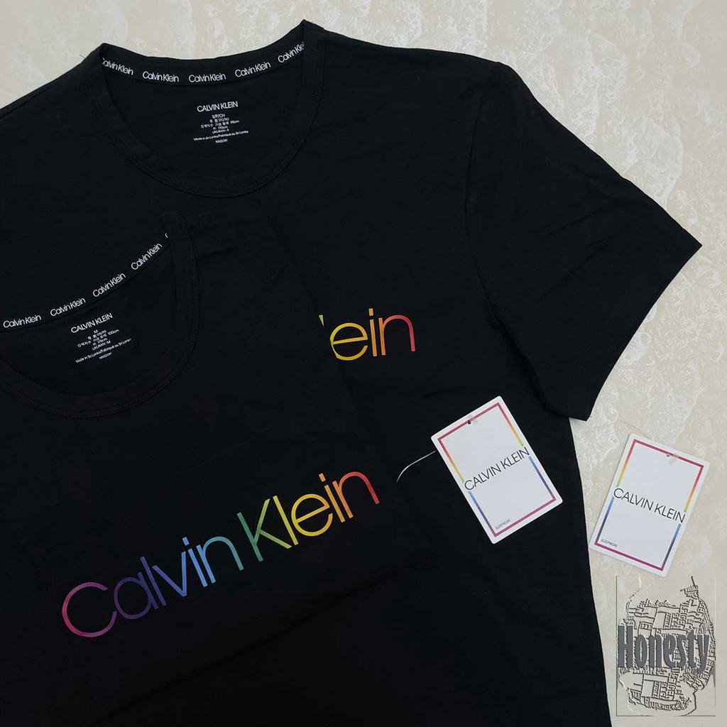 Áo thun tay ngắn thêu logo CK Calvin Klein màu đen thời trang
