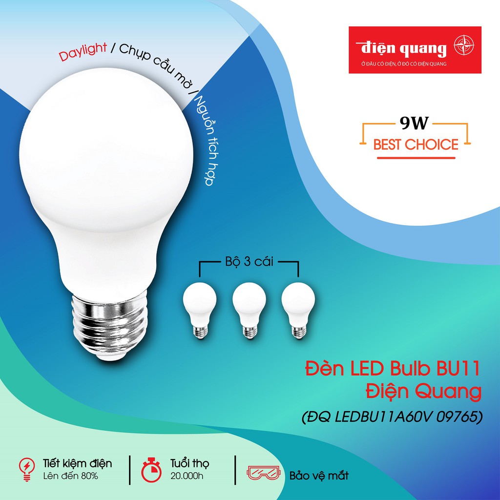 Đèn LED bulb BU11 Điện Quang ĐQ LEDBU11A60 9W, chụp cầu mờ