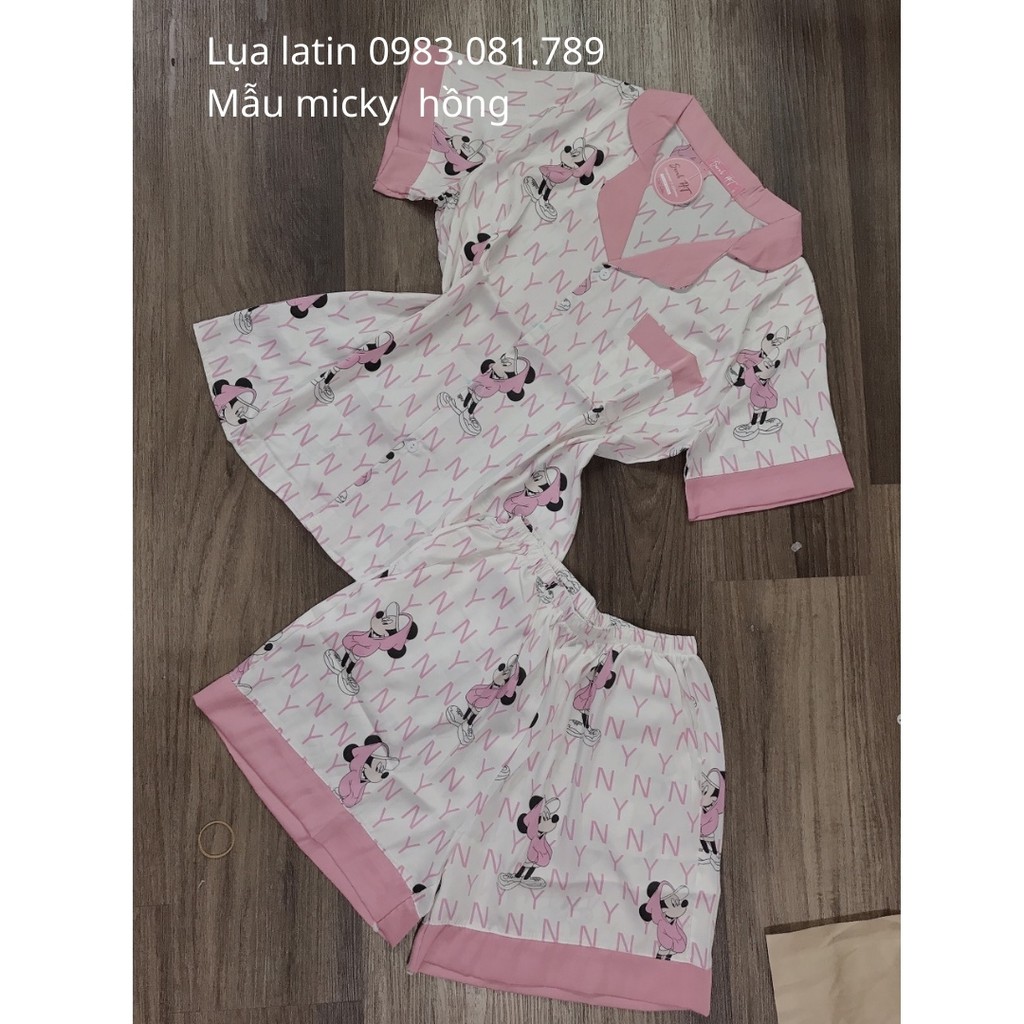Bộ Pijama Quần Đùi - Áo cộc ; Chất Vải Lụa Latin mềm min, mát