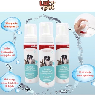 Bọt tắm khô dưỡng lông cho chó mèo - sữa tắm khô Bioline cho thú cưng - lutpet